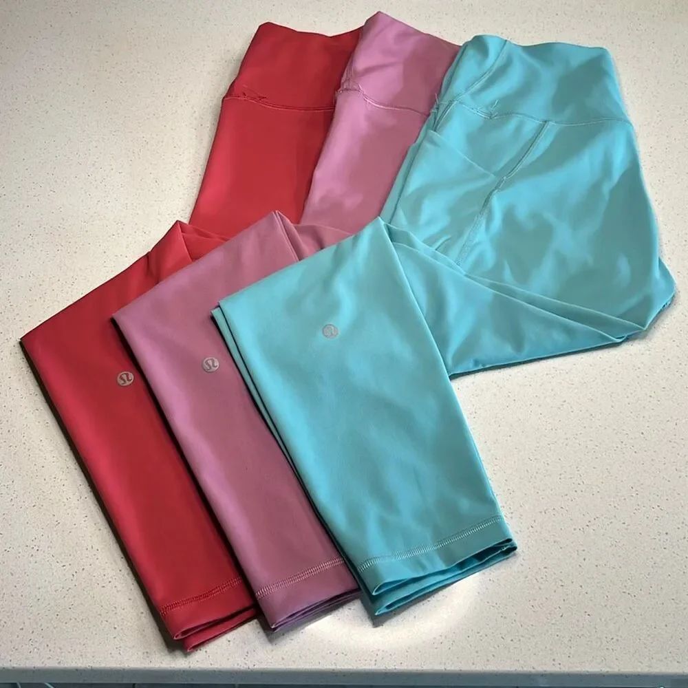 Lululemon Women’s High Rise Cropped Leggings Lot of 3 Size 10 Pink Blue Red